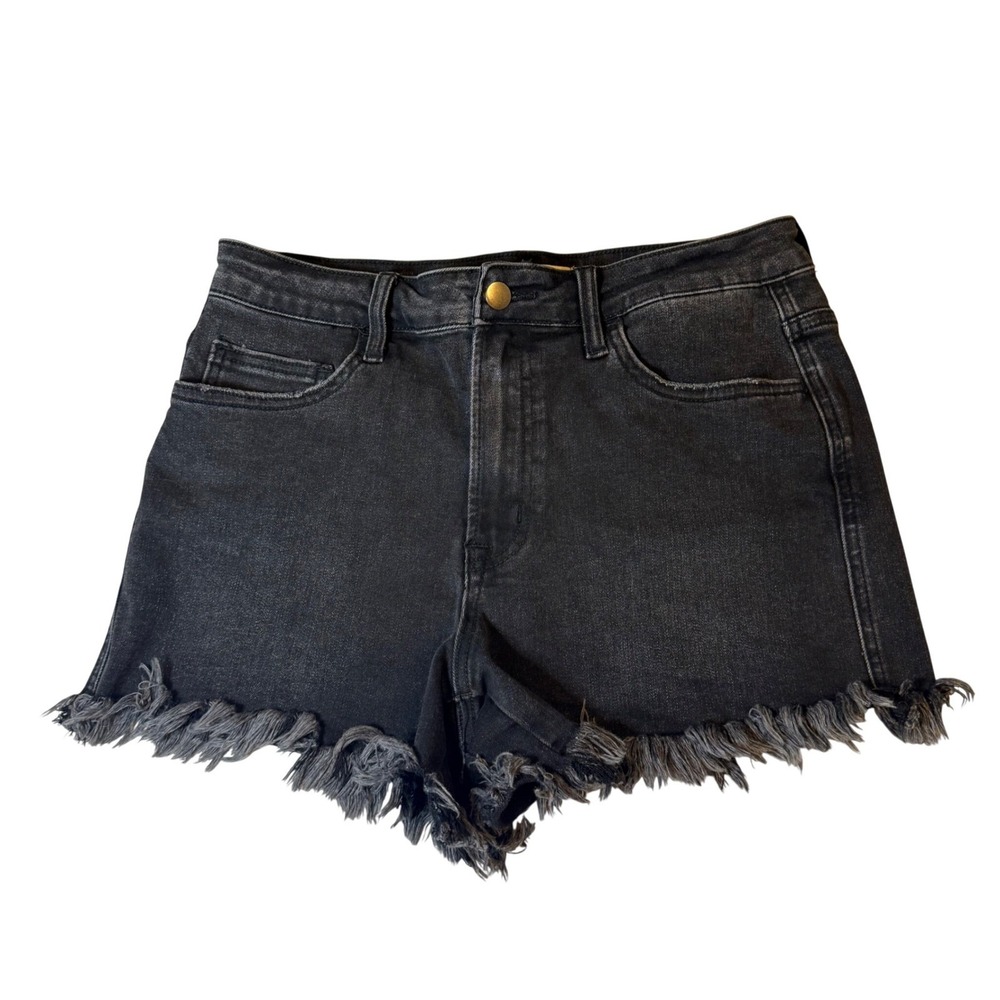 Altar'd State Womens High Rise Frayed Denim Shorts Washed Black Size L V2725-S23